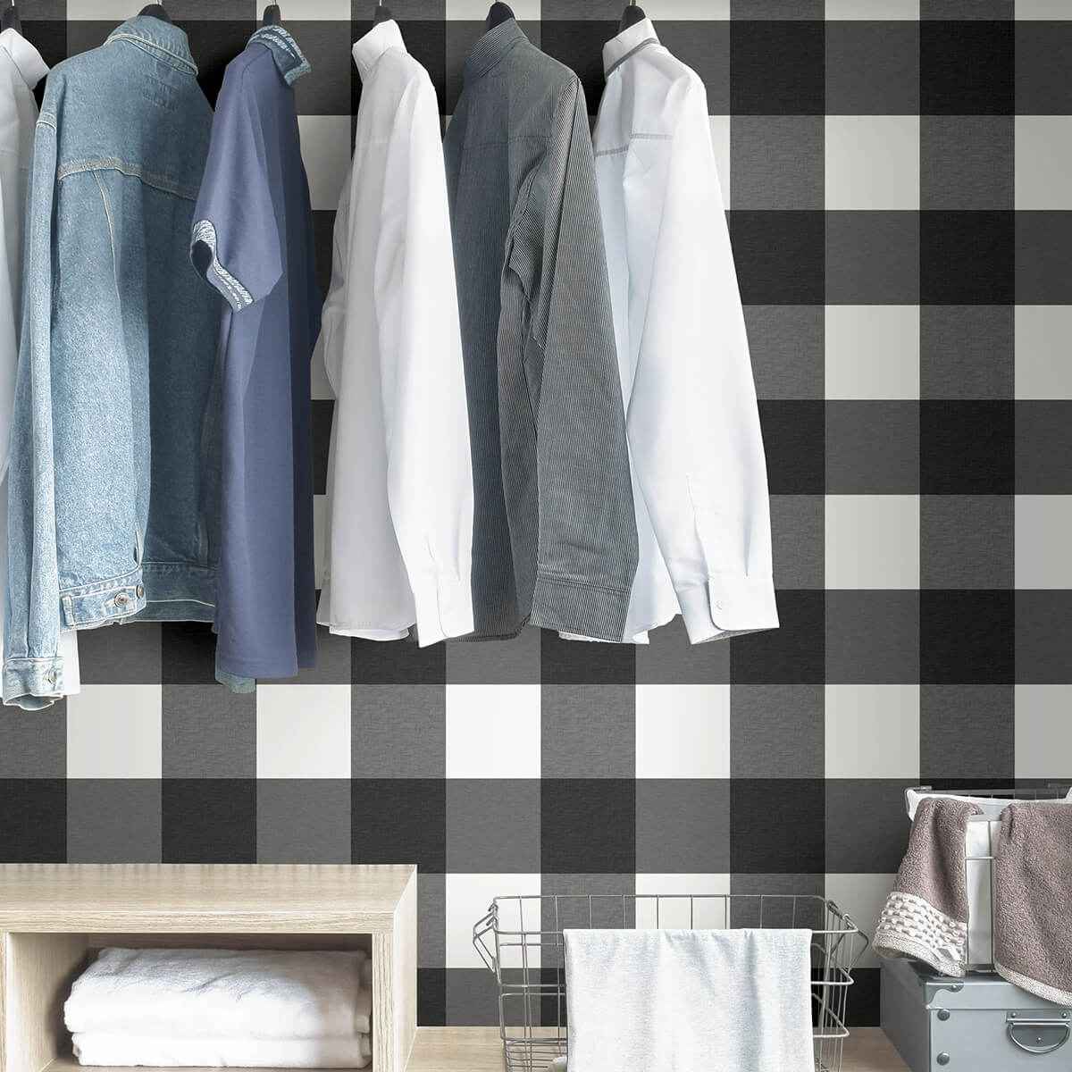 Charcoal Farmhouse Plaid Peel and Stick Wallpaper - York Wallcoverings - NUS3624 - York Wallcoverings Wallpaper