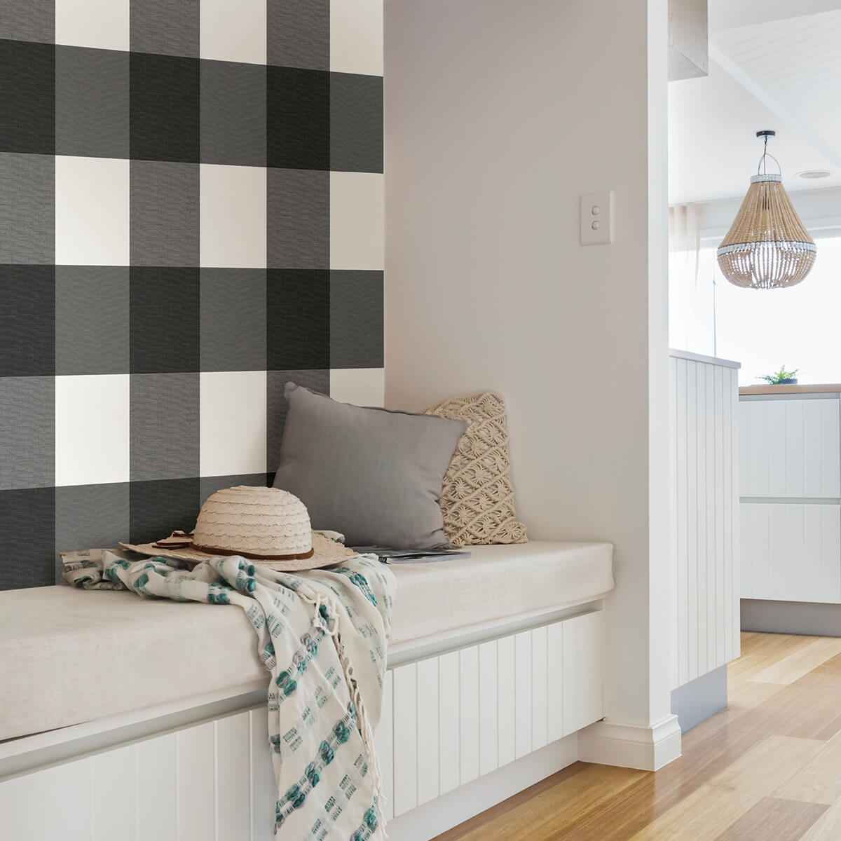 Charcoal Farmhouse Plaid Peel and Stick Wallpaper - York Wallcoverings - NUS3624 - York Wallcoverings Wallpaper
