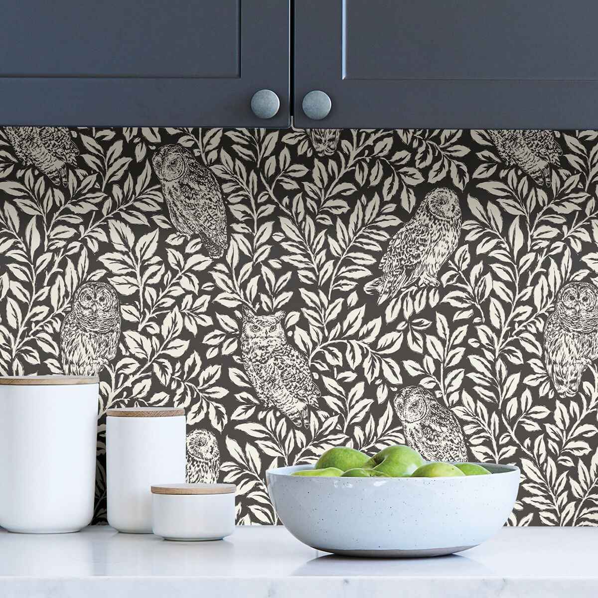 Charcoal Sleepy Owls Peel and Stick Wallpaper - York Wallcoverings - NUS3625 - York Wallcoverings Wallpaper