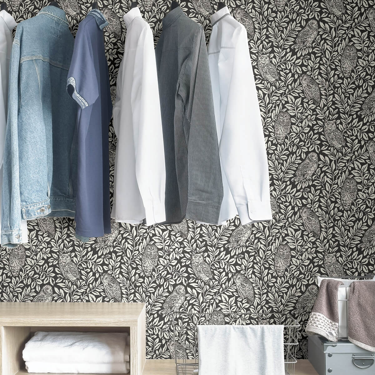 charcoal-sleepy-owls-peel-and-stick-wallpaper-york-wallcoverings-nus3625 - York Wallcoverings Wallpaper