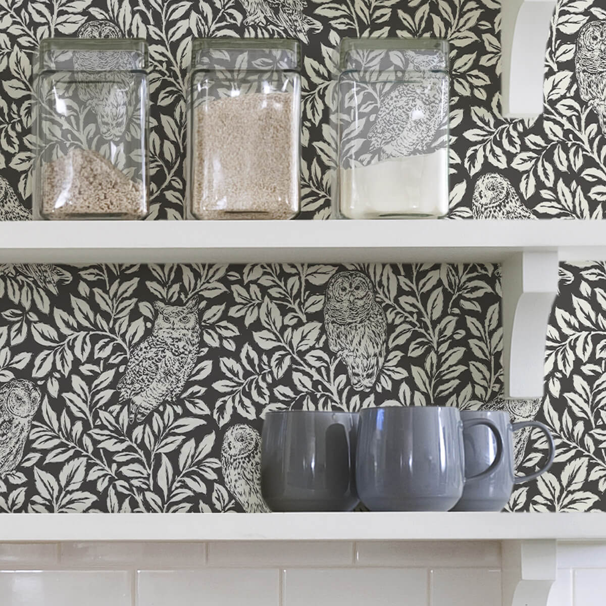 charcoal-sleepy-owls-peel-and-stick-wallpaper-york-wallcoverings-nus3625 - York Wallcoverings Wallpaper