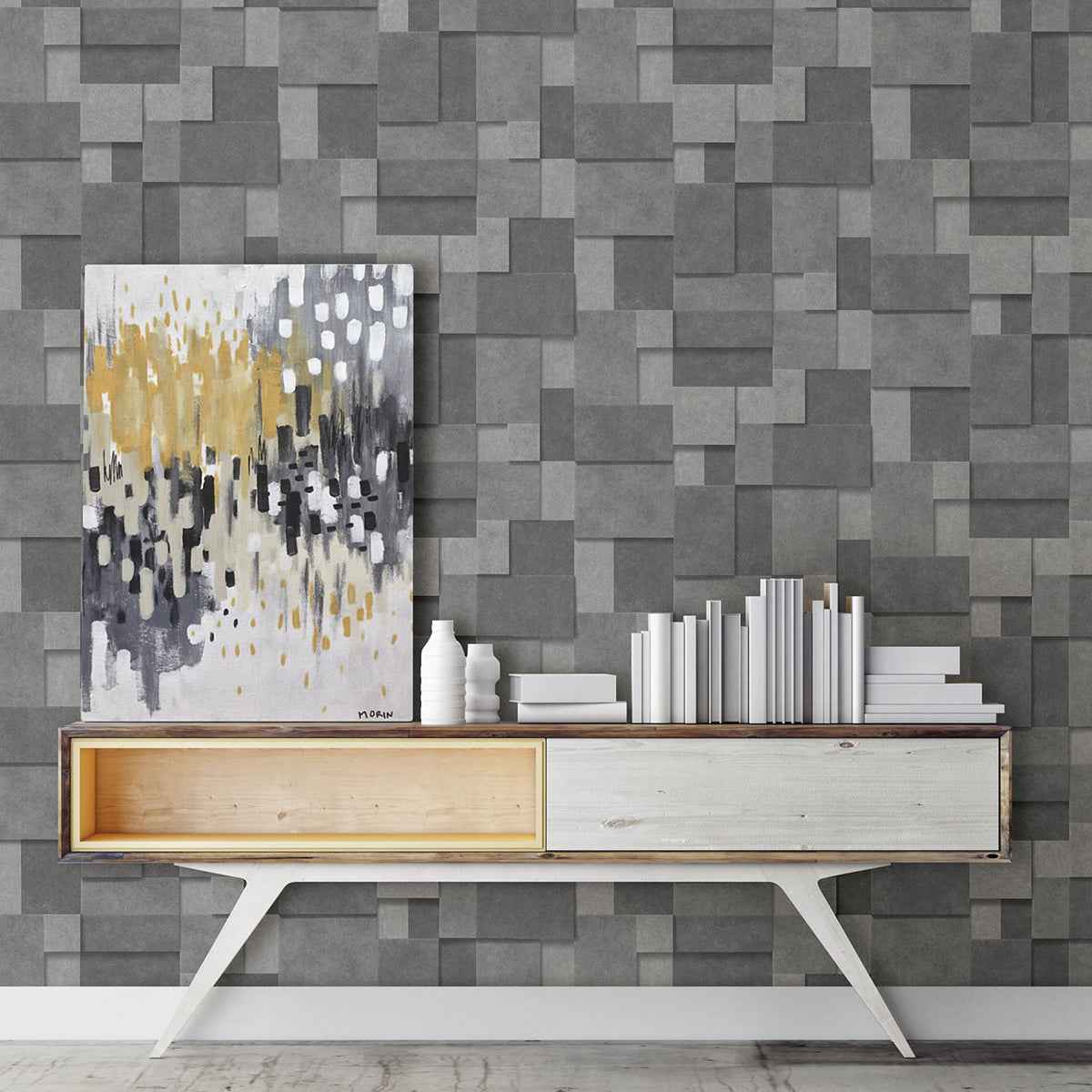 Duchamp Dark Grey Patchwork Metallic Wallpaper - York Wallcoverings - 2896-25354 - York Wallcoverings Wallpaper