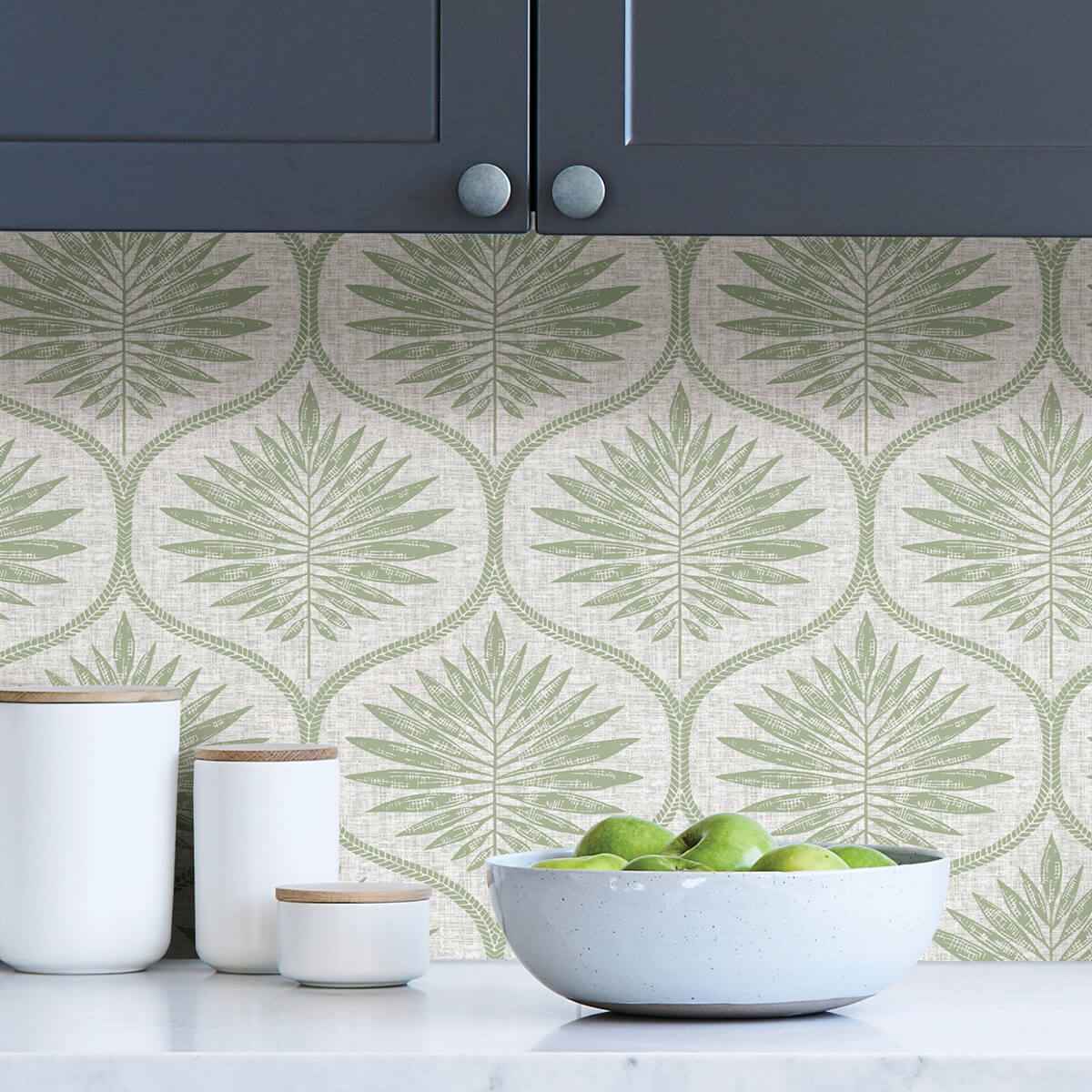 Green Primitive Leaves Peel and Stick Wallpaper - York Wallcoverings - NUS3621 - York Wallcoverings Wallpaper