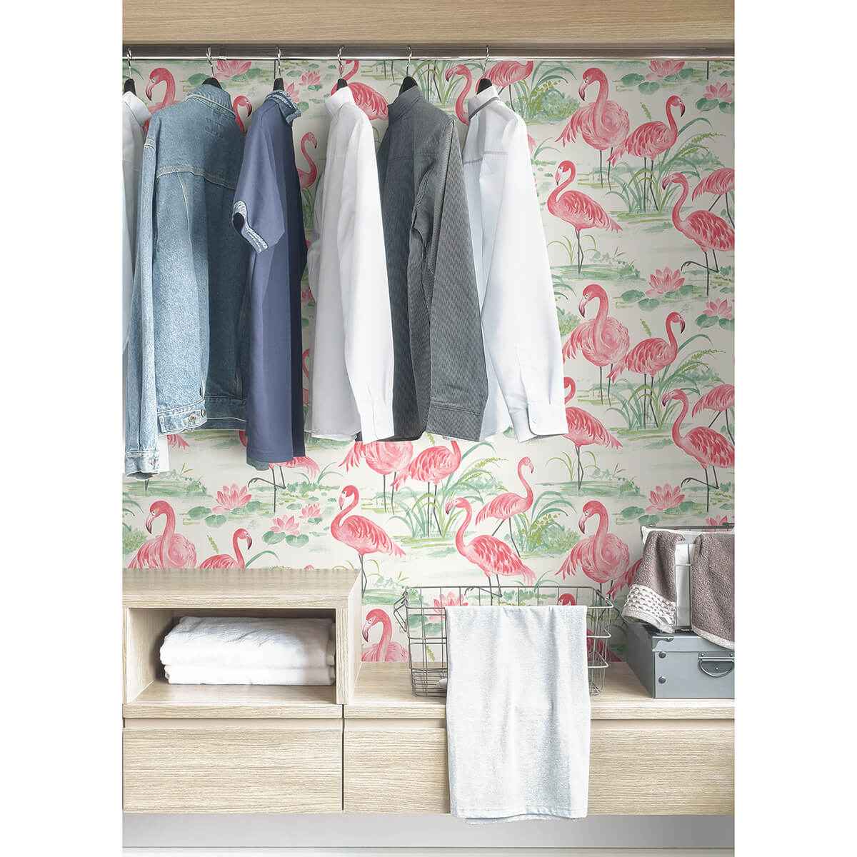 Pink Flamingo Beach Peel and Stick Wallpaper - York Wallcoverings - NUS3679 - York Wallcoverings Wallpaper