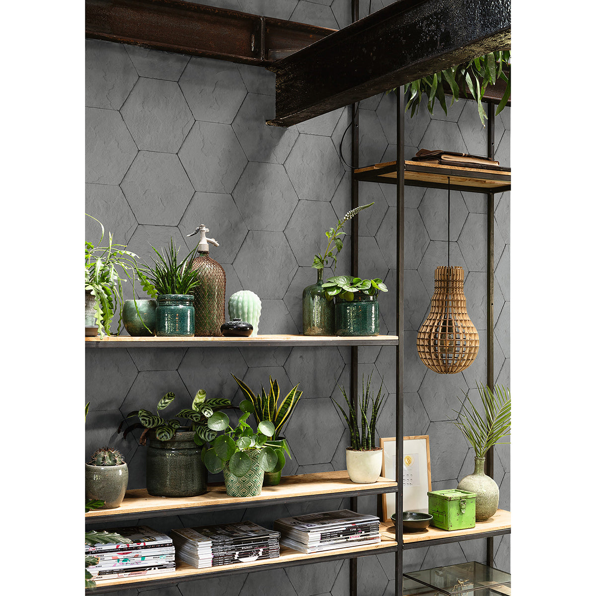 bascom-dark-grey-stone-hexagon-wallpaper-york-wallcoverings-4015-427127 - York Wallcoverings Wallpaper