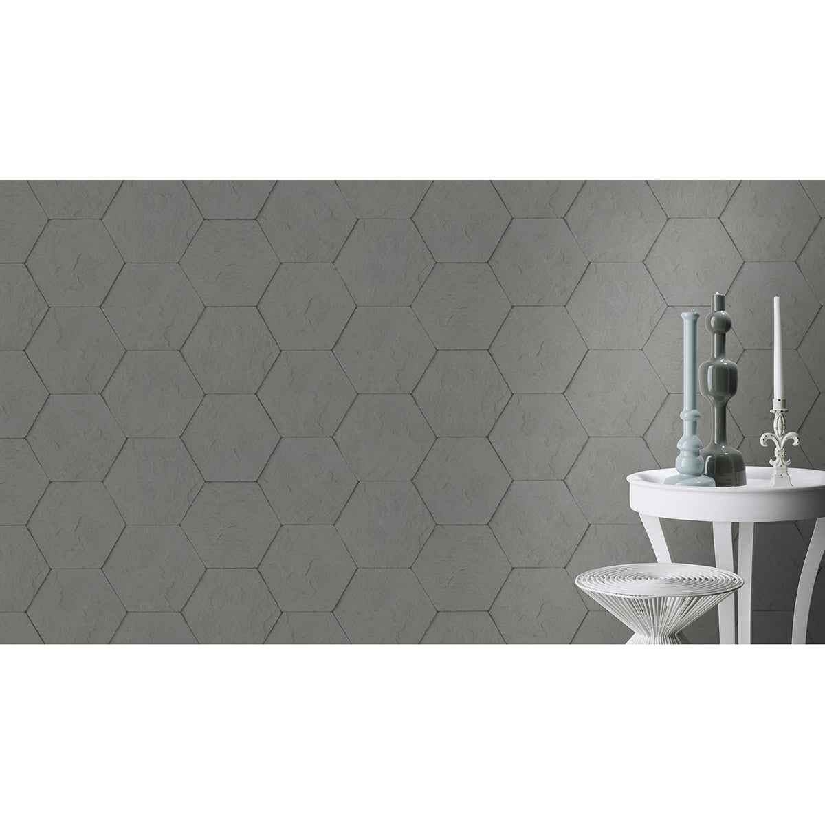 Bascom Dark Grey Stone Hexagon Wallpaper - York Wallcoverings - 4015-427127 - York Wallcoverings Wallpaper