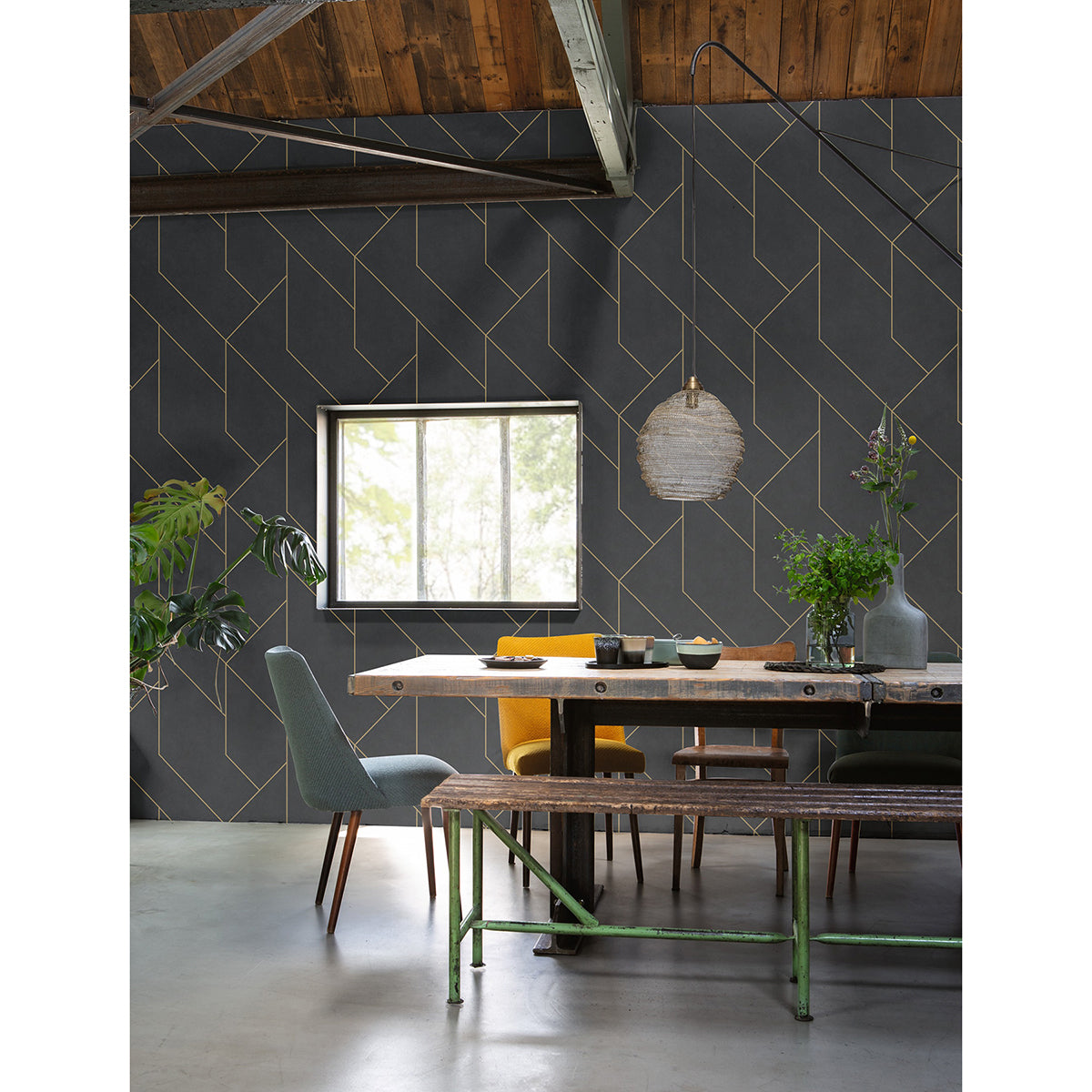 pollock-black-gilded-geometric-wallpaper-york-wallcoverings-4015-427431 - York Wallcoverings Wallpaper