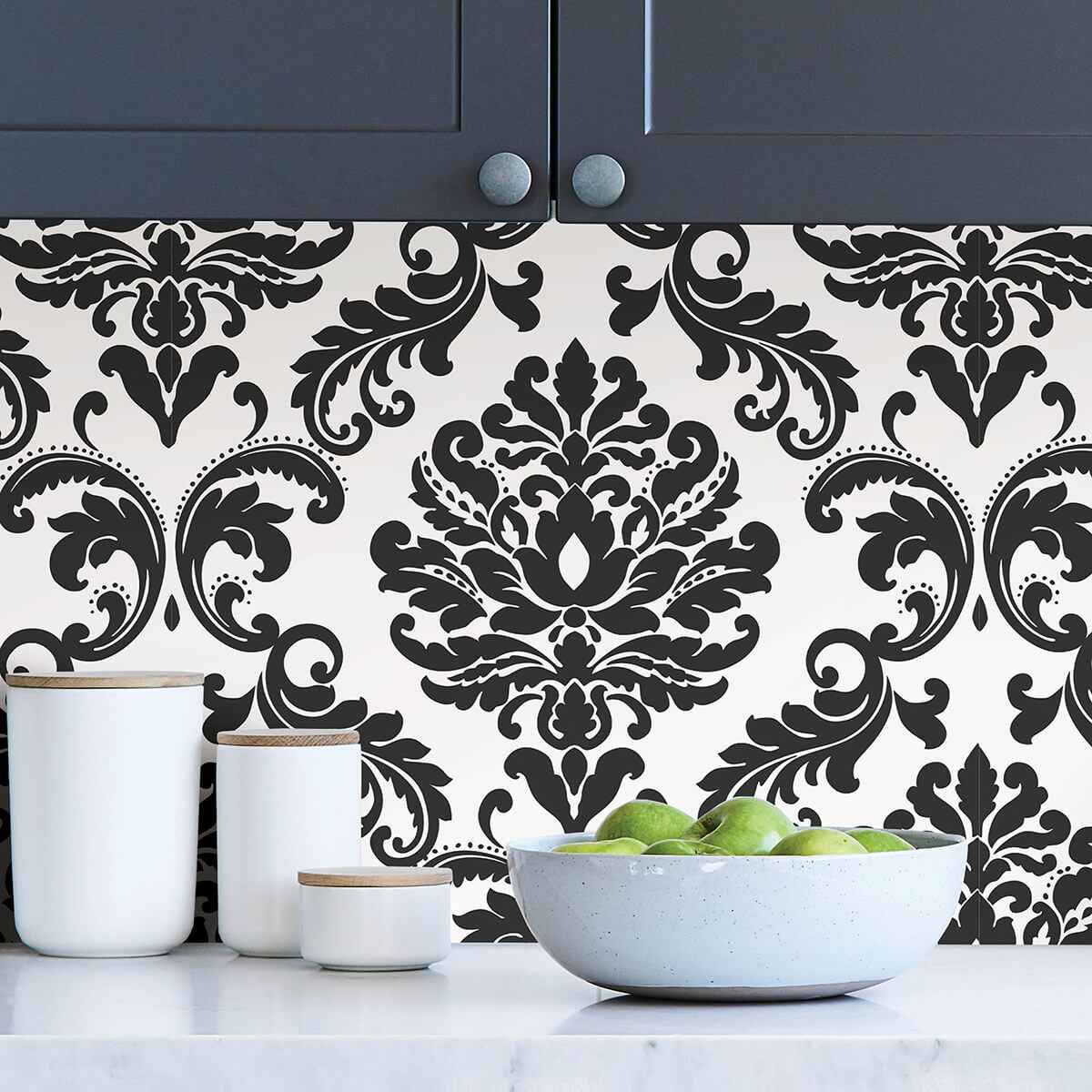 Ariel Black and White Damask Peel and Stick Wallpaper - York Wallcoverings - NUS1646 - York Wallcoverings Wallpaper