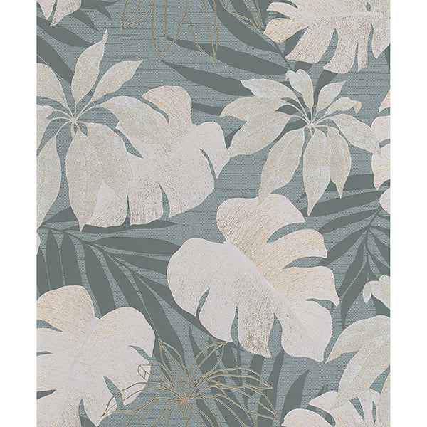 Nona Grey Tropical Leaves Wallpaper - York Wallcoverings - MG31601