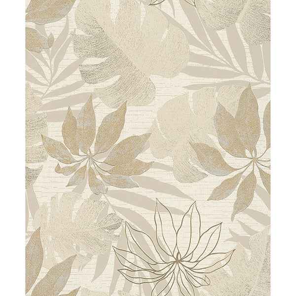 Nona Beige Tropical Leaves Wallpaper - York Wallcoverings - MG31602
