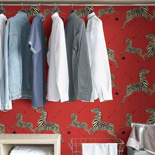 Masai Red Zebra Safari Scalamandre Self - York Wallcoverings - SCS3869 - York Wallcoverings Wallpaper