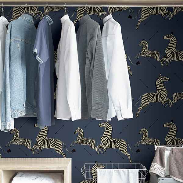 Denim Zebra Safari Scalamandre Self Adhesive Wallpaper - York Wallcoverings - SCS3870 - York Wallcoverings Wallpaper