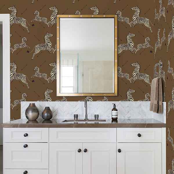 Safari Brown Zebra Safari Scalamandre Self Adhesive Wallpaper - York Wallcoverings - SCS3872 - York Wallcoverings Wallpaper