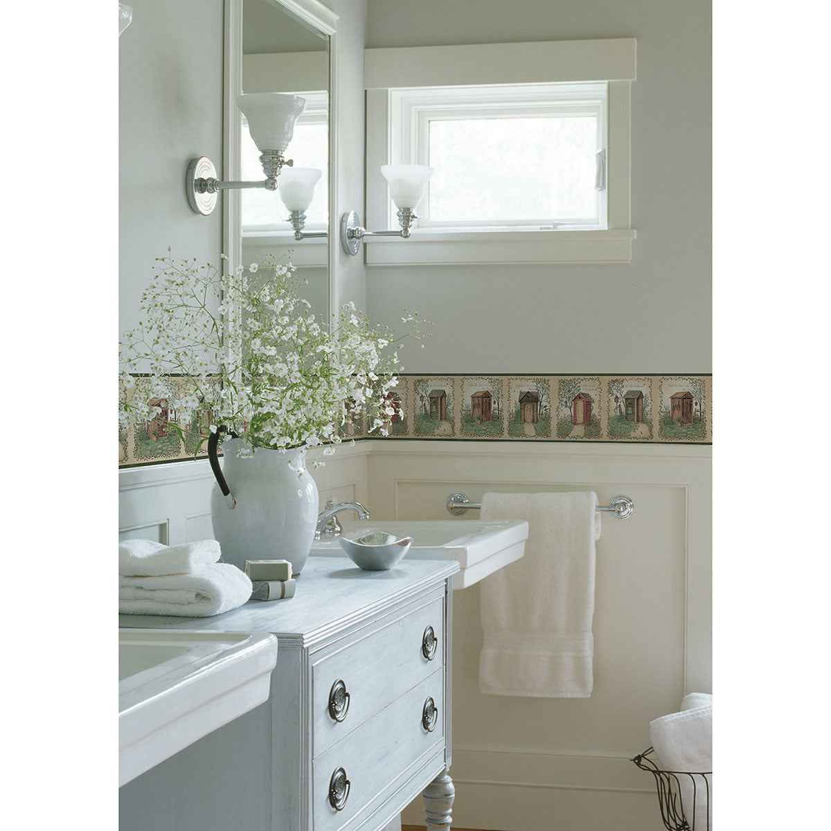Fisher Sage Country Outhouses Wallpaper - York Wallcoverings - CTR50321B - York Wallcoverings Wallpaper
