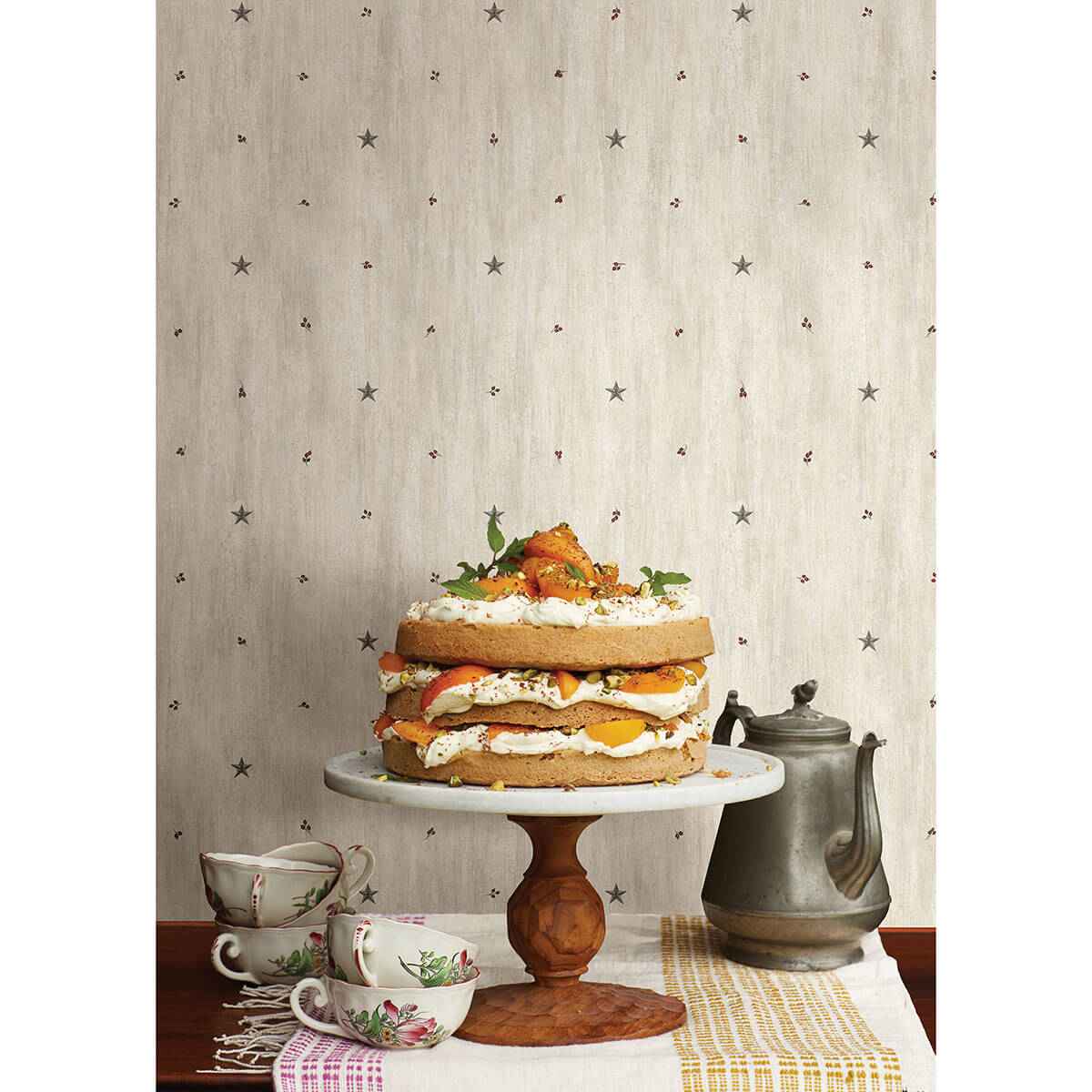 Bryndle Grey Barnstar & Sprigs Wallpaper - York Wallcoverings - CTR090611 - York Wallcoverings Wallpaper