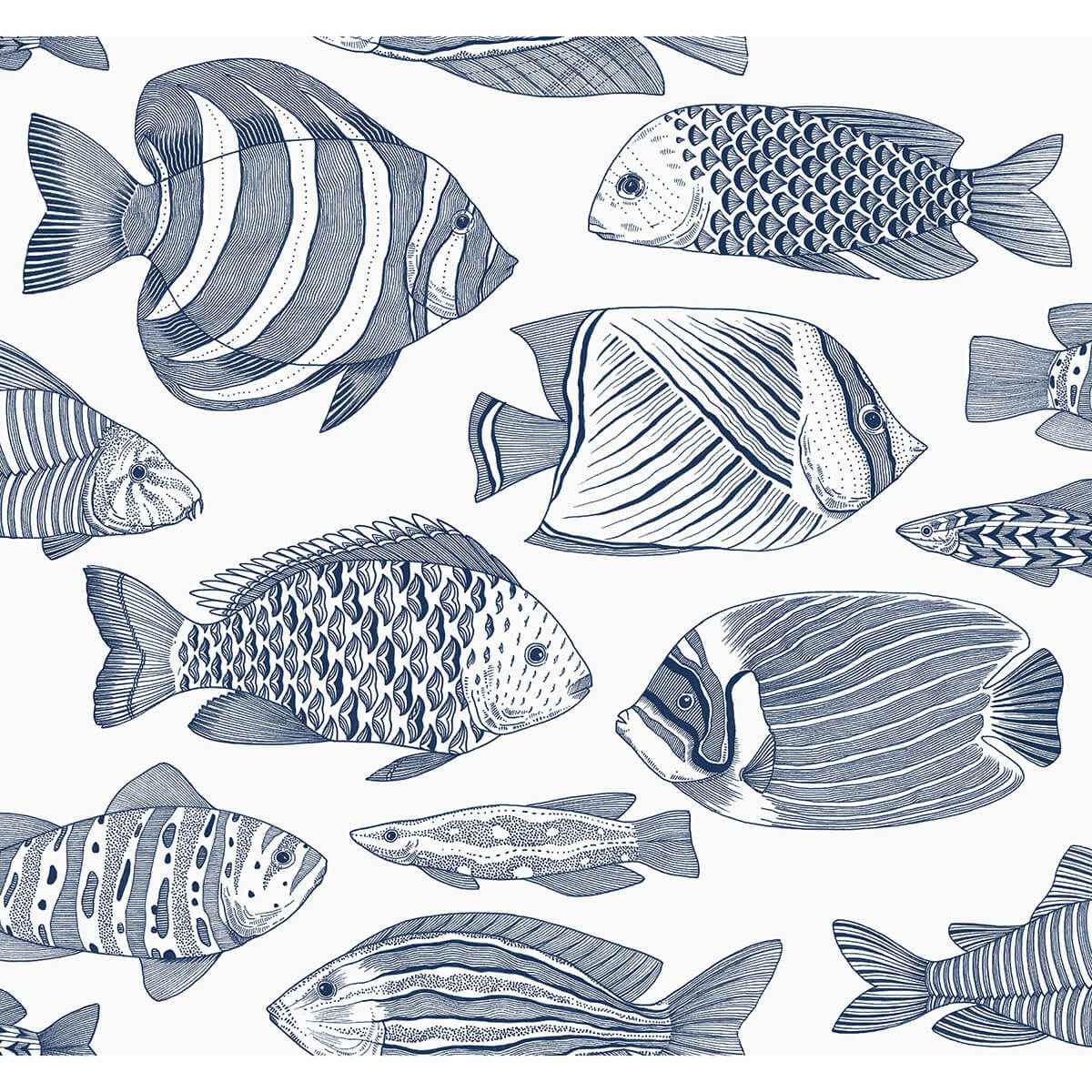 Wailea Indigo Tropical School Wallpaper - York Wallcoverings - 2927-80202 - York Wallcoverings Wallpaper