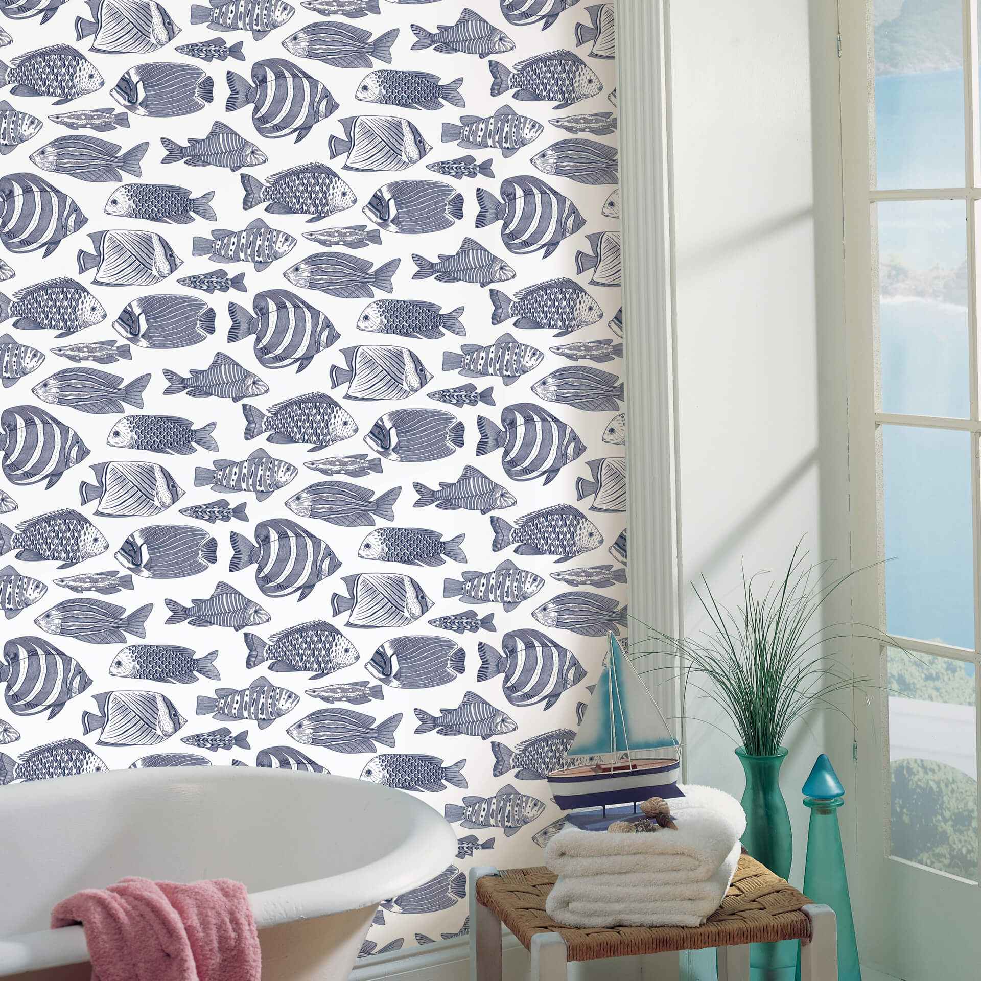 Wailea Indigo Tropical School Wallpaper - York Wallcoverings - 2927-80202 - York Wallcoverings Wallpaper