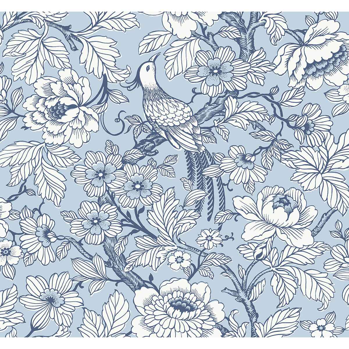 Beaufort Light Blue Peony Chinoiserie Wallpaper - York Wallcoverings - 2927-80402