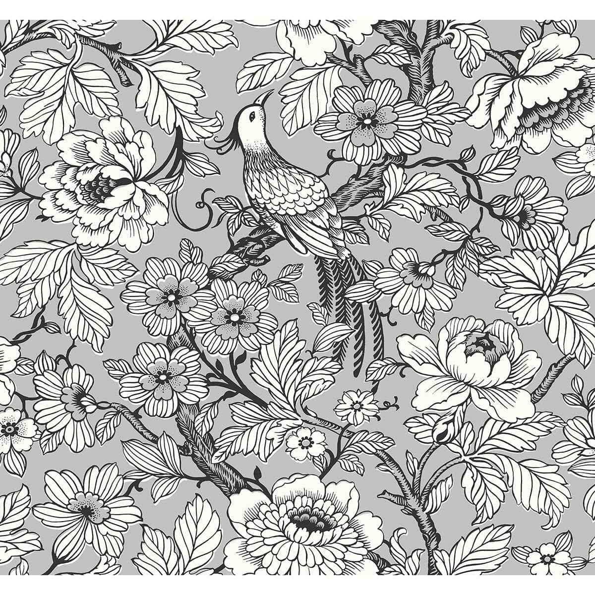 Beaufort Silver Peony Chinoiserie Wallpaper - York Wallcoverings - 2927-80407 - York Wallcoverings Wallpaper