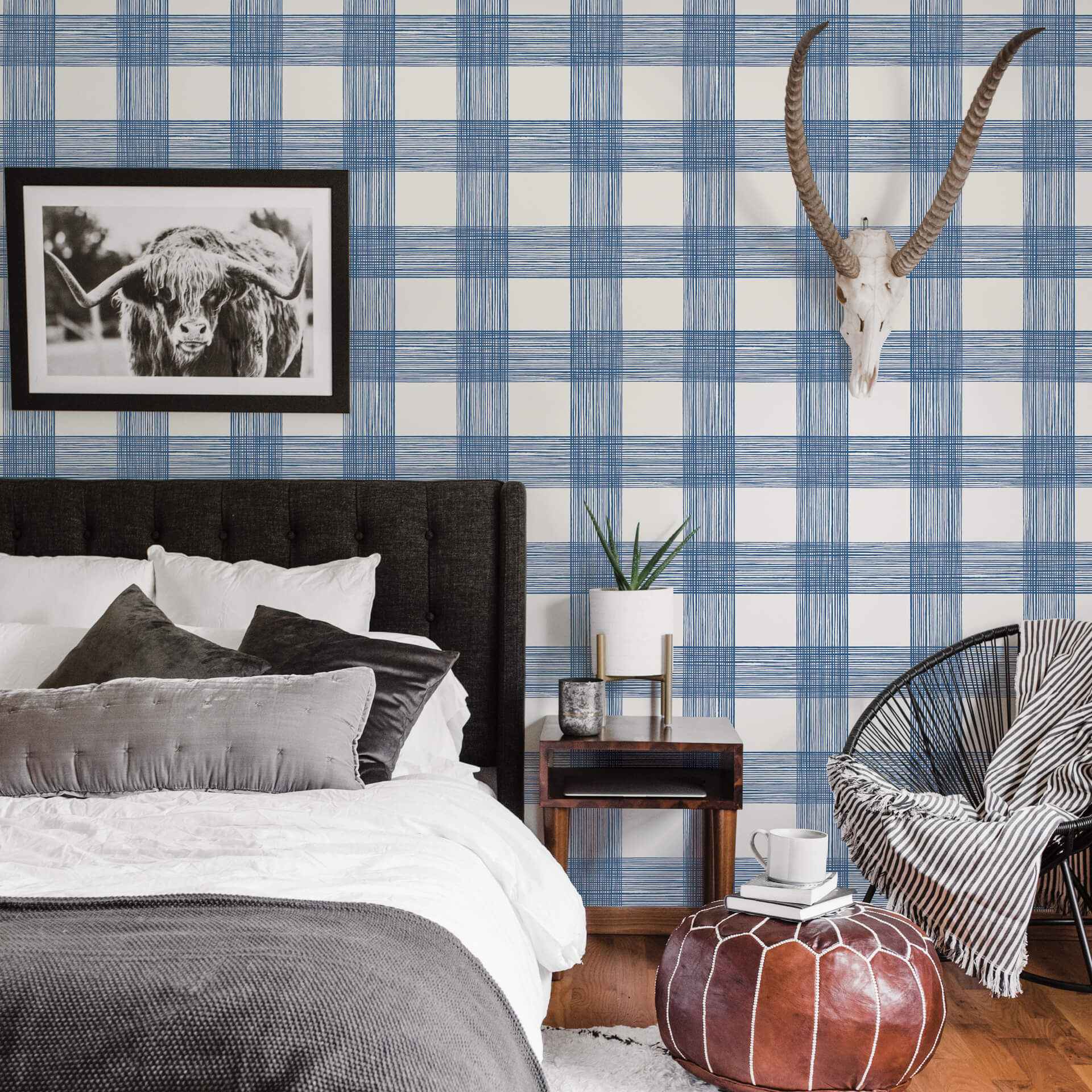 Scarborough Indigo Striated Plaid Wallpaper - York Wallcoverings - 2927-80902 - York Wallcoverings Wallpaper