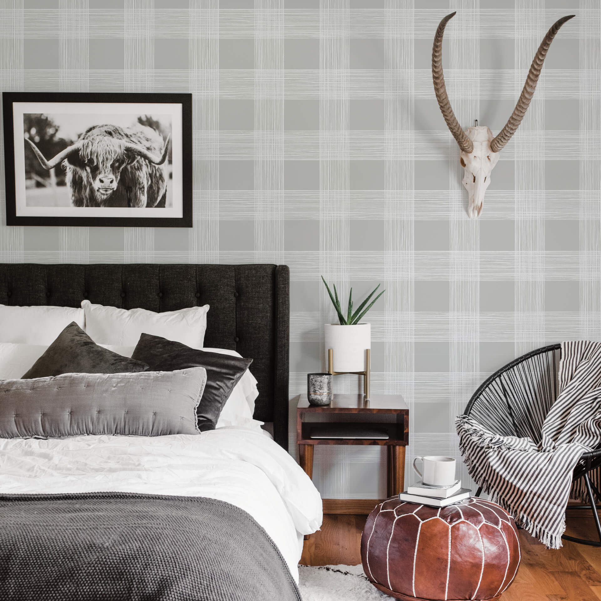 Scarborough Grey Striated Plaid Wallpaper - York Wallcoverings - 2927-80908 - York Wallcoverings Wallpaper
