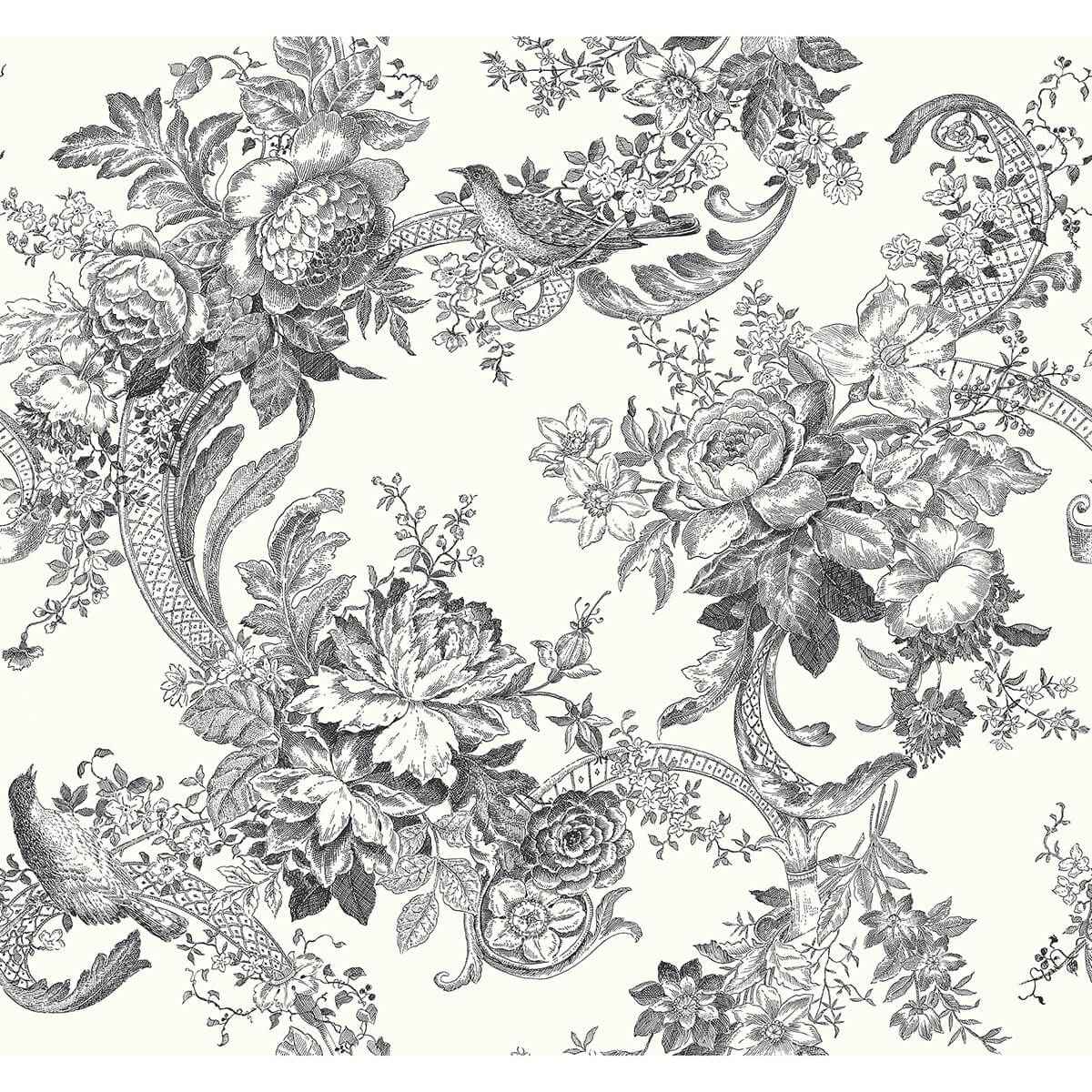 Carmel Black Baroque Florals Wallpaper - York Wallcoverings - 2927-81600