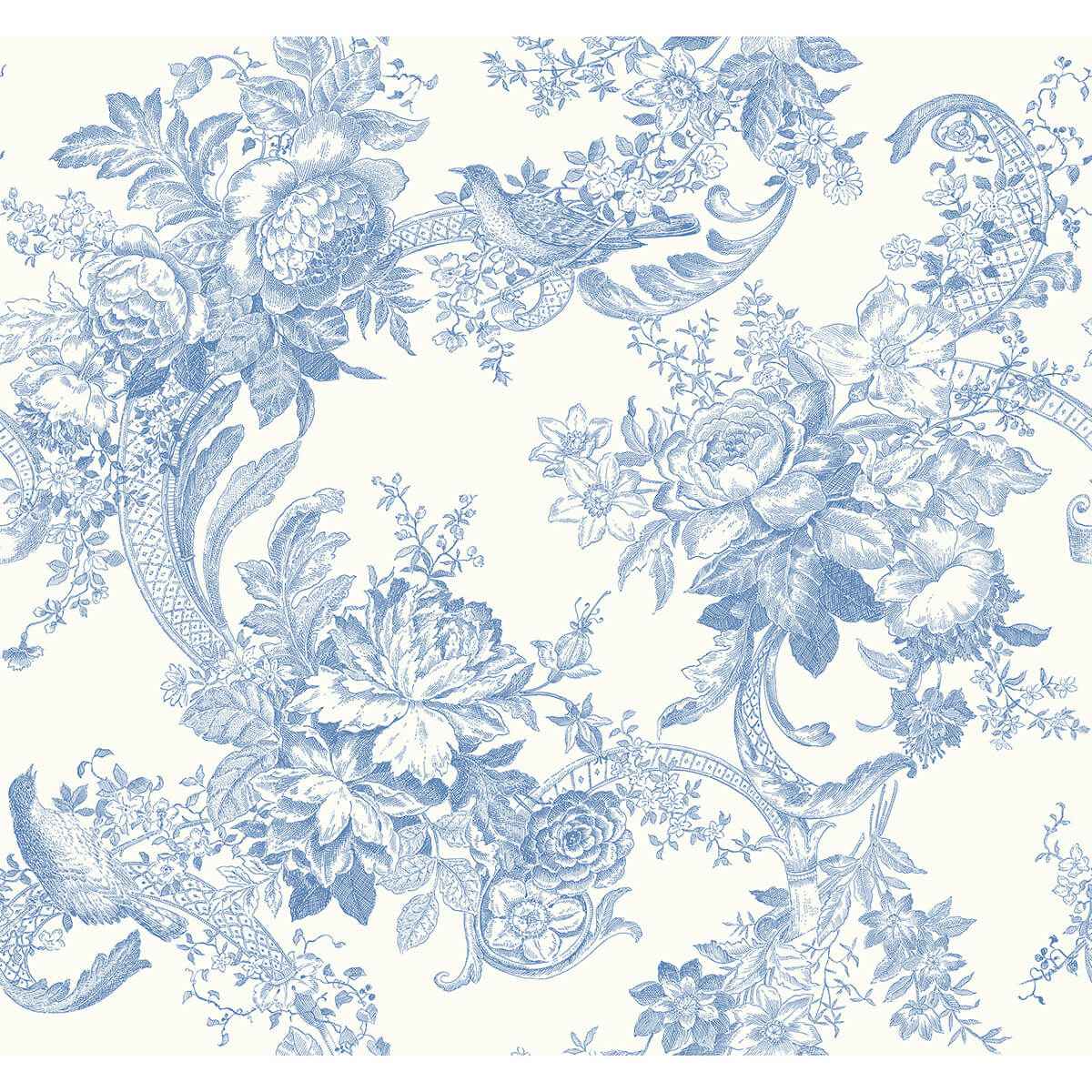 Carmel Light Blue Baroque Florals Wallpaper - York Wallcoverings - 2927-81602