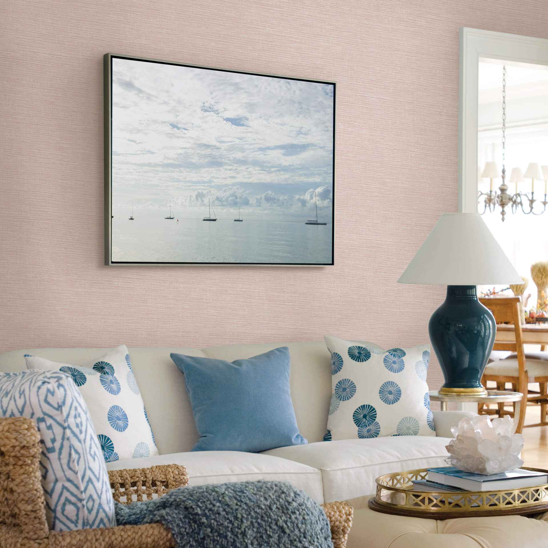 Tiverton Blush Faux Grasscloth Wallpaper - York Wallcoverings - 2927-81701 - York Wallcoverings Wallpaper