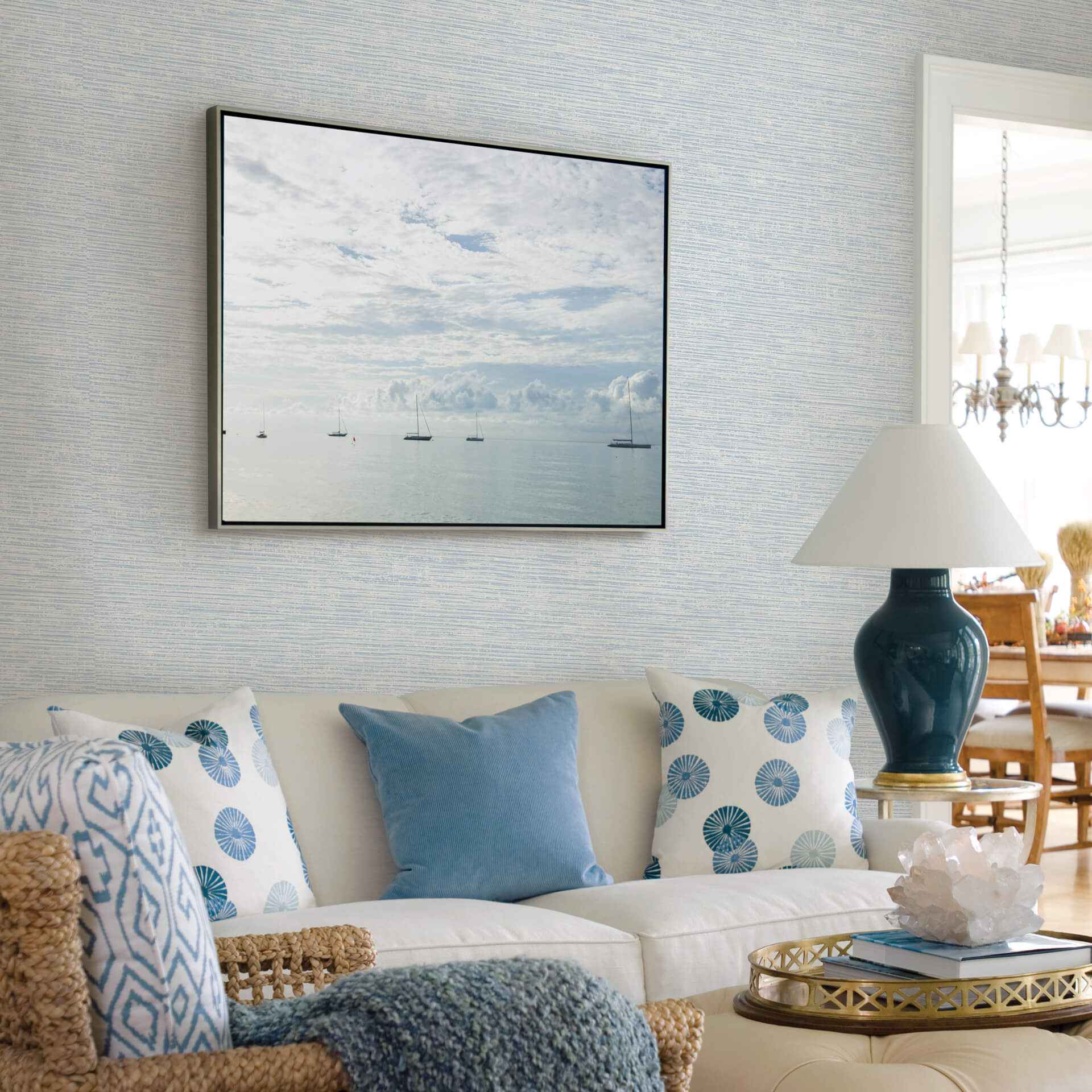 Tiverton Sky Blue Faux Grasscloth Wallpaper - York Wallcoverings - 2927-81702 - York Wallcoverings Wallpaper