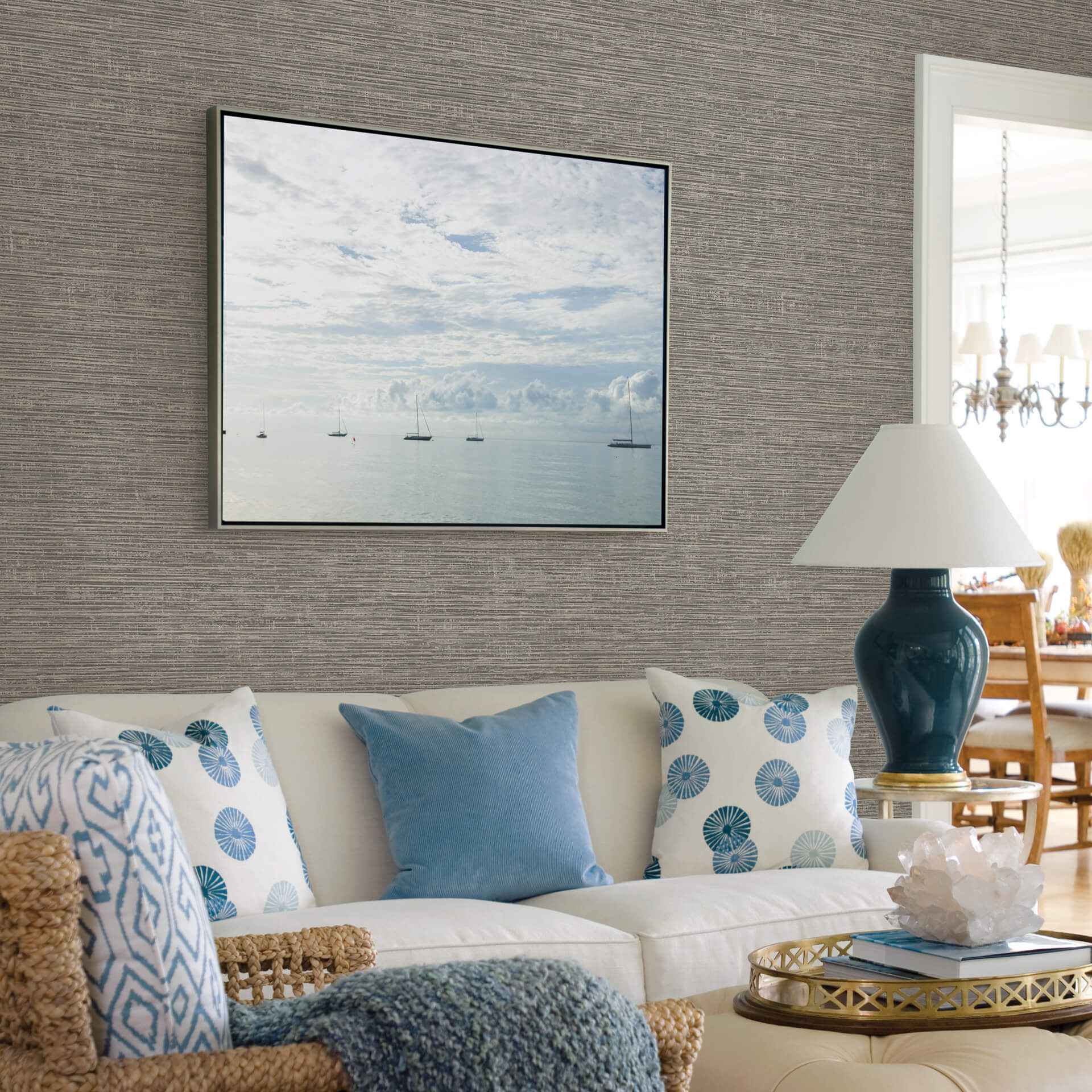 Tiverton Charcoal Faux Grasscloth Wallpaper - York Wallcoverings - 2927-81710 - York Wallcoverings Wallpaper