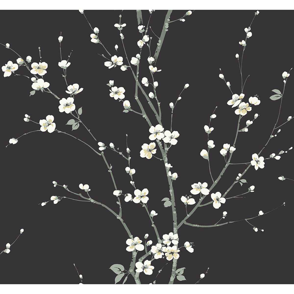 Monterey Black Floral Branch Wallpaper - York Wallcoverings - 2927-81800