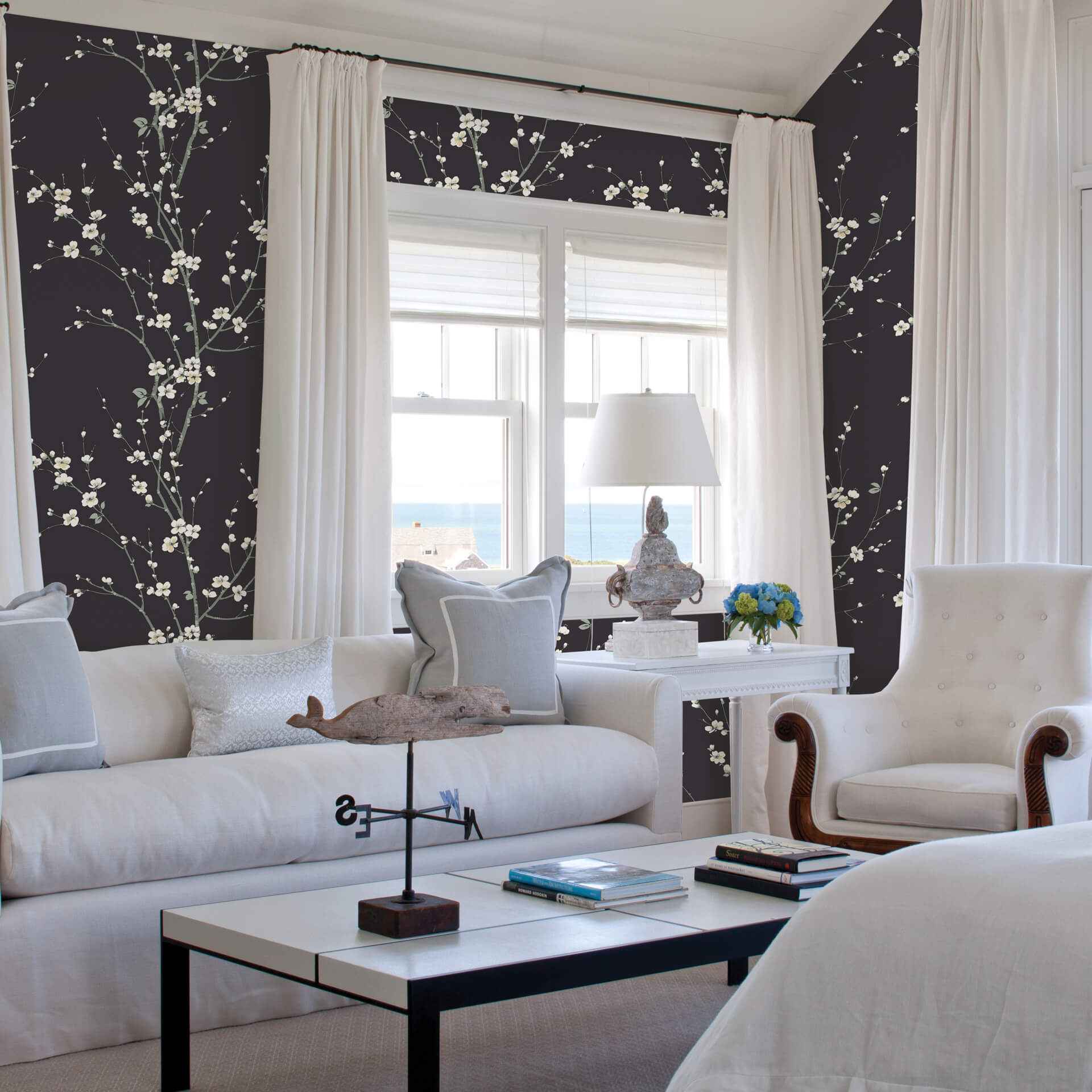 Monterey Black Floral Branch Wallpaper - York Wallcoverings - 2927-81800 - York Wallcoverings Wallpaper
