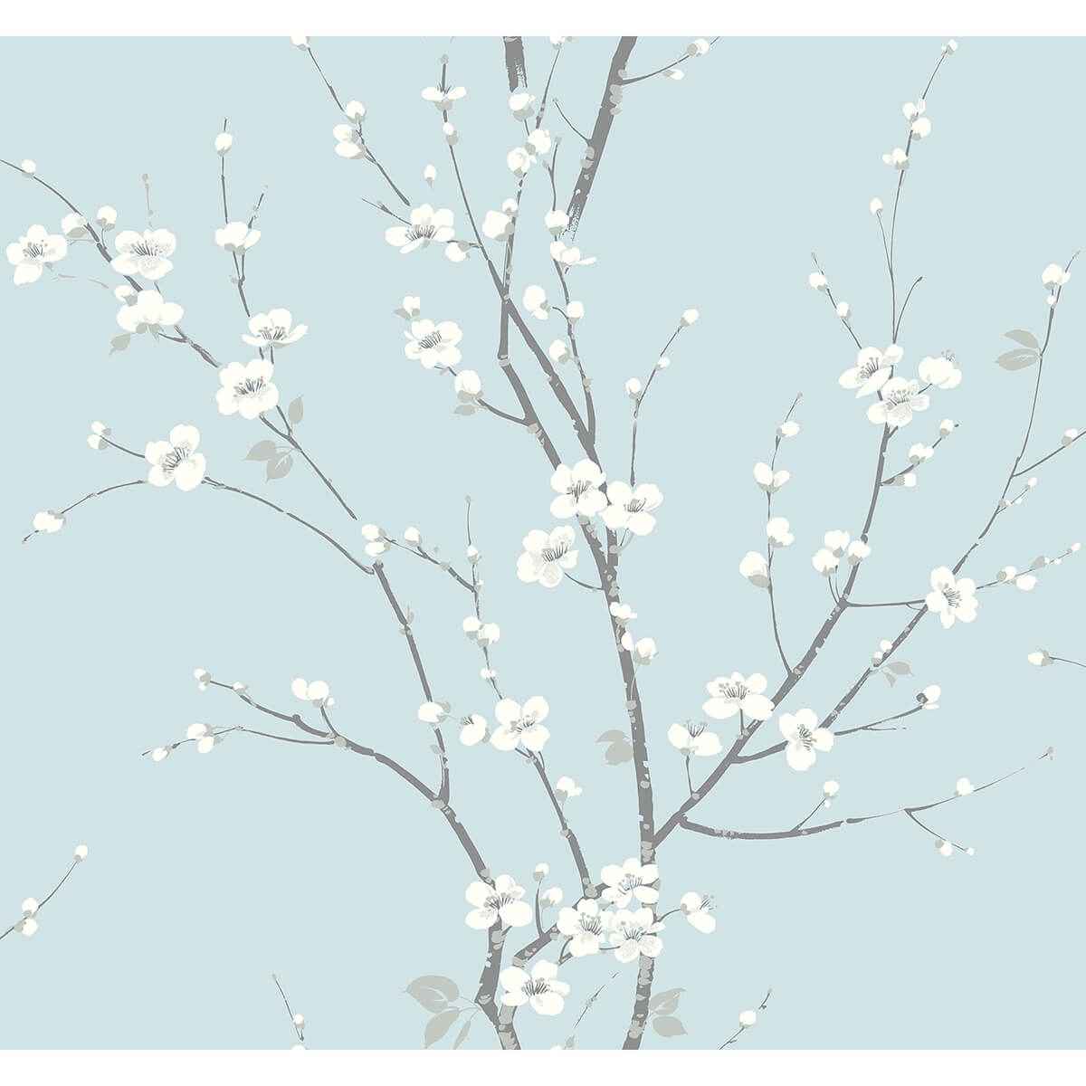 Monterey Sky Blue Floral Branch Wallpaper - York Wallcoverings - 2927-81802 - York Wallcoverings Wallpaper