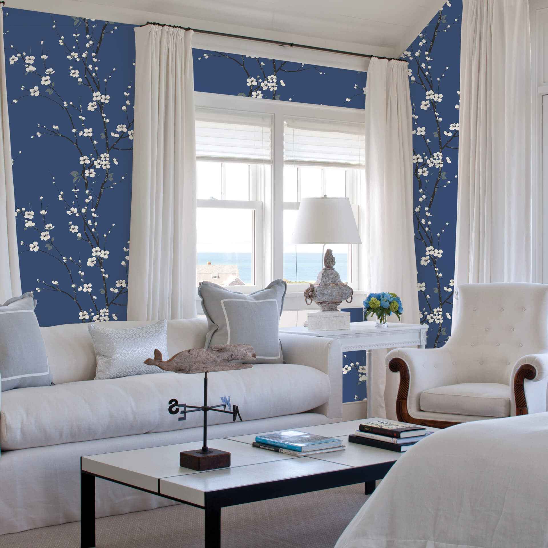 Monterey Cobalt Floral Branch Wallpaper - York Wallcoverings - 2927-81812 - York Wallcoverings Wallpaper