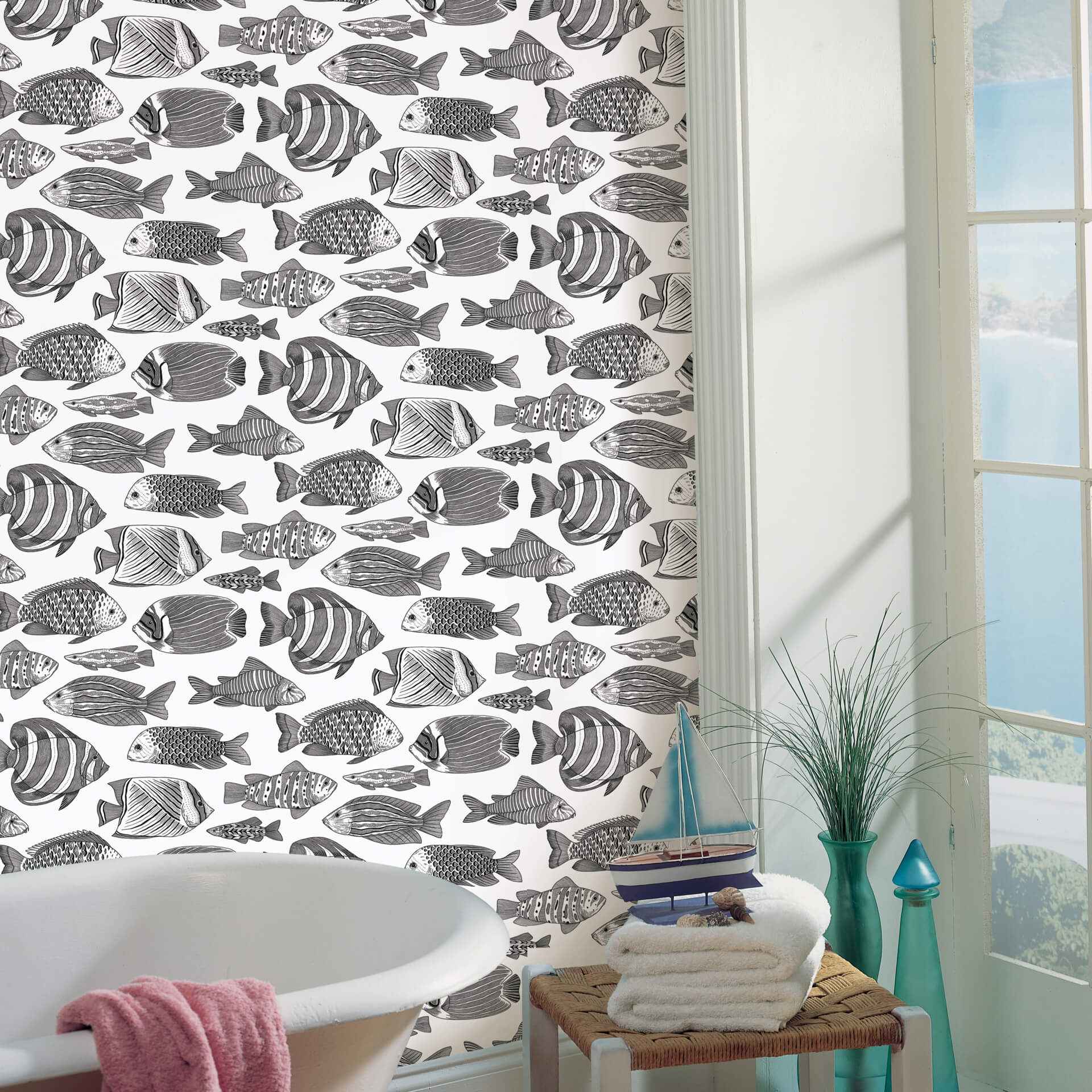 Wailea Black Tropical School Wallpaper - York Wallcoverings - 2927-80200 - York Wallcoverings Wallpaper