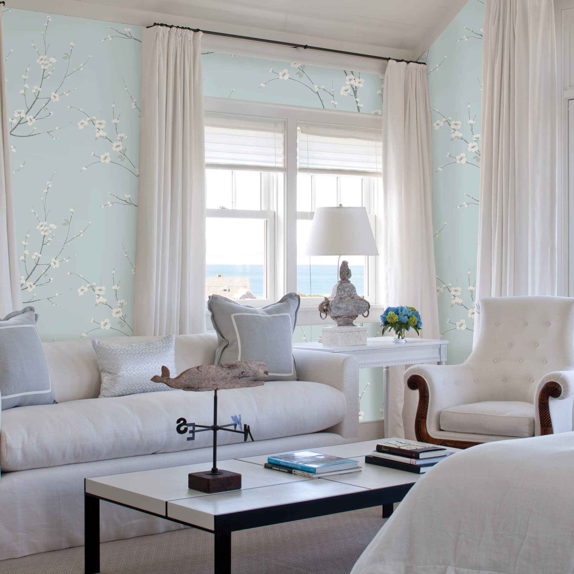 Monterey Sky Blue Floral Branch Wallpaper - York Wallcoverings - 2927-81802 - York Wallcoverings Wallpaper