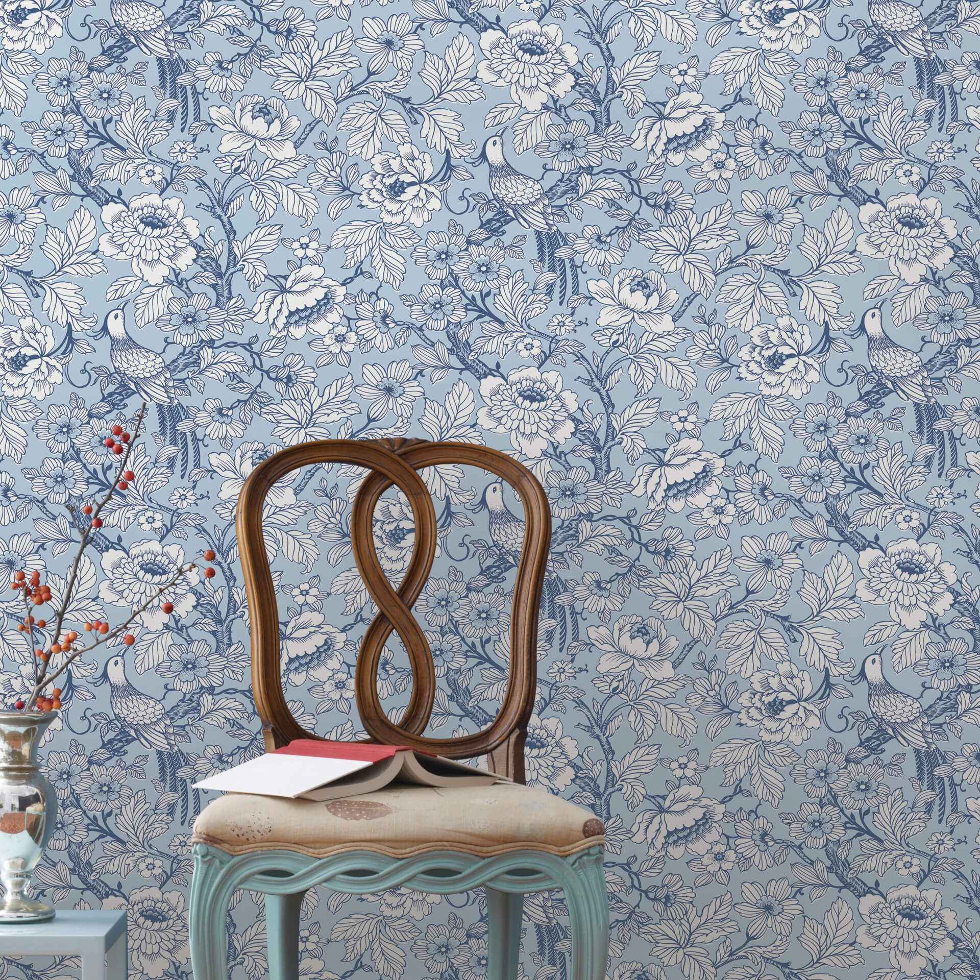 Beaufort Light Blue Peony Chinoiserie Wallpaper - York Wallcoverings - 2927-80402 - York Wallcoverings Wallpaper