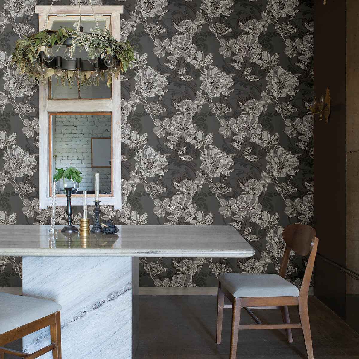 Selene Silver Mucha Floral Wallpaper - York Wallcoverings - 4019-86401 - York Wallcoverings Wallpaper