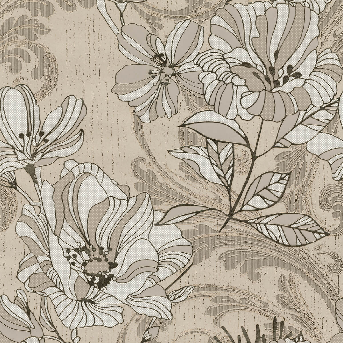 selene-gold-mucha-floral-wallpaper-york-wallcoverings-4019-86402 - York Wallcoverings Papel pintado