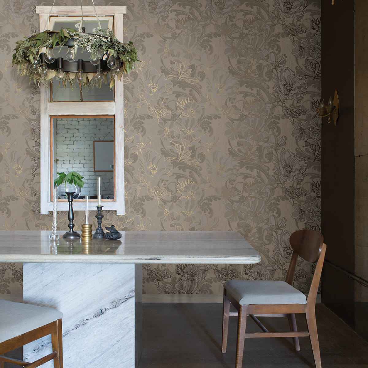 Selene Gold Mucha Floral Wallpaper - York Wallcoverings - 4019-86402 - York Wallcoverings Wallpaper