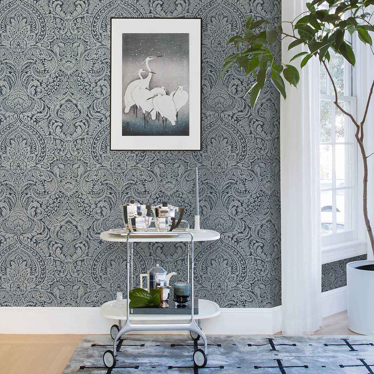 Artemis Sapphire Floral Damask Wallpaper - York Wallcoverings - 4019-86442 - York Wallcoverings Wallpaper