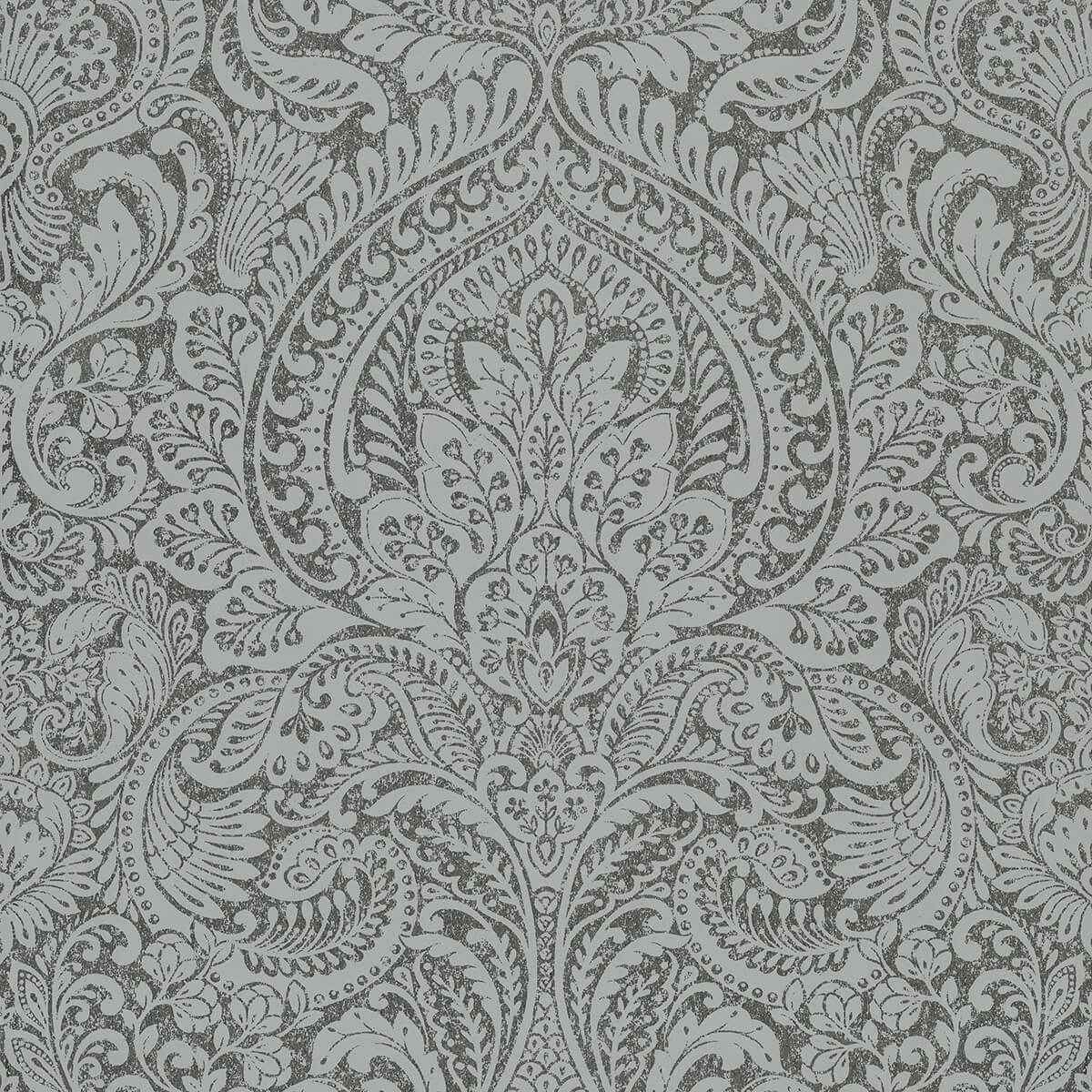 Artemis Pewter Floral Damask Wallpaper - York Wallcoverings - 4019-86446 - York Wallcoverings Wallpaper