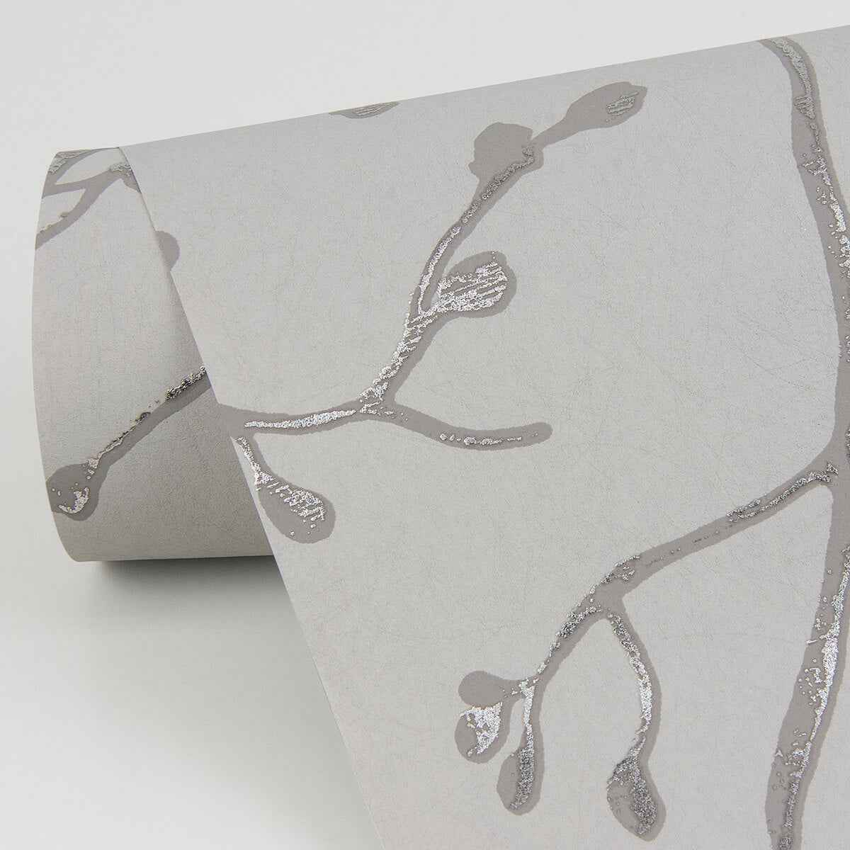 Koura Silver Budding Branches Wallpaper - York Wallcoverings - 4019-86453 - York Wallcoverings Wallpaper