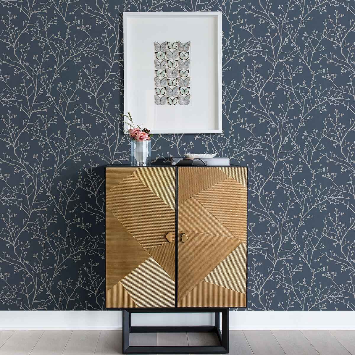 Koura Sapphire Budding Branches Wallpaper - York Wallcoverings - 4019-86455 - York Wallcoverings Wallpaper