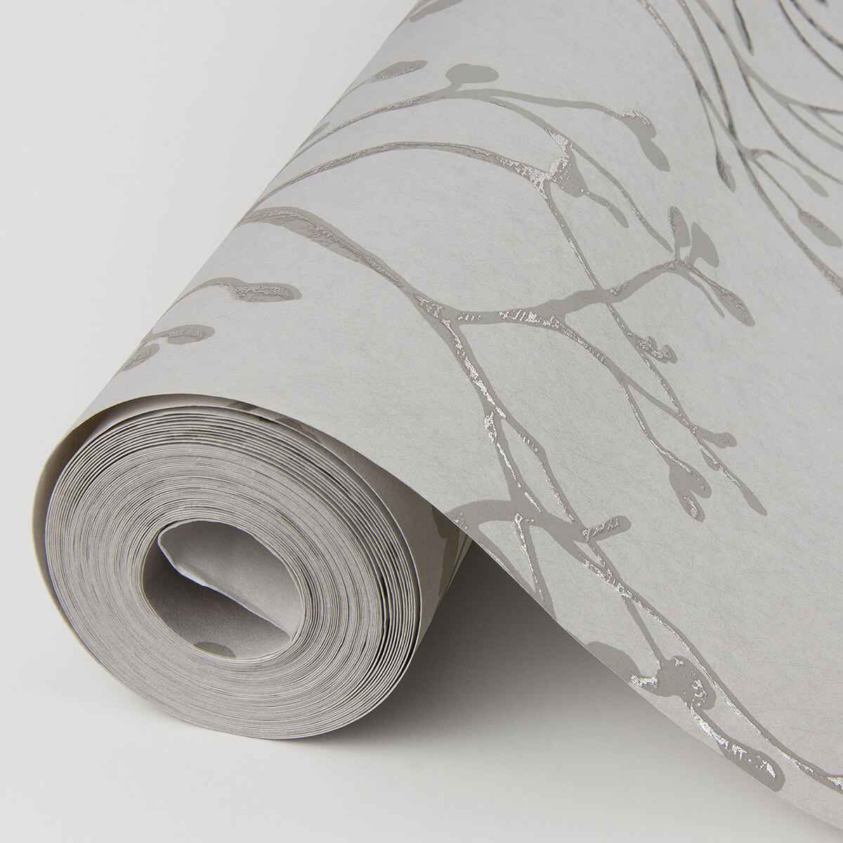 Koura Platinum Budding Branches Wallpaper - York Wallcoverings - 4019-86456 - York Wallcoverings Wallpaper