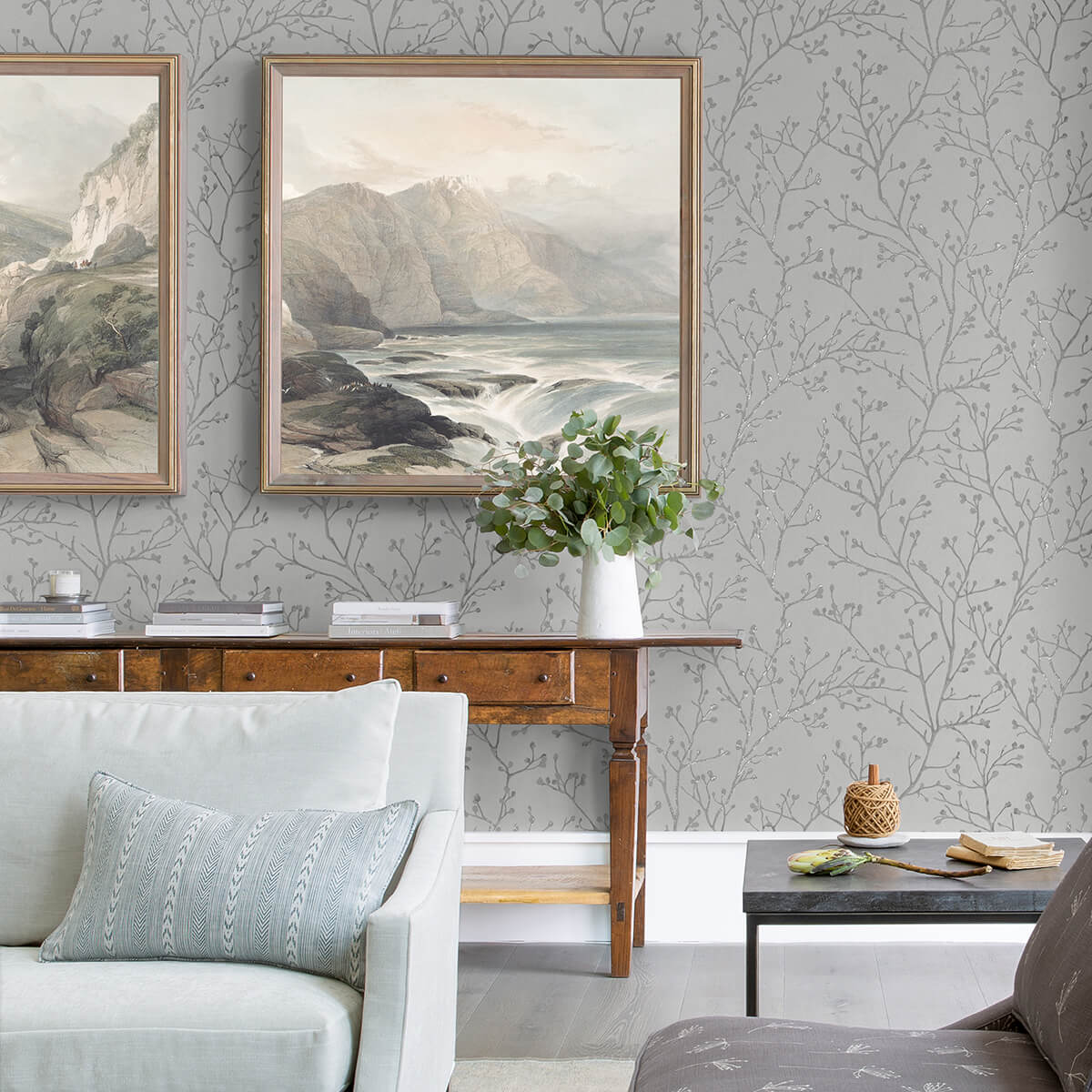 koura-platinum-budding-branches-wallpaper-york-wallcoverings-4019-86456 - York Wallcoverings Papel pintado