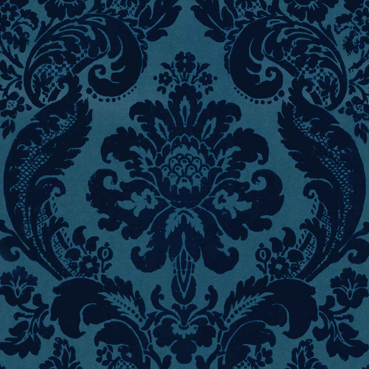 Shadow Blue Flocked Damask Wallpaper - York Wallcoverings - 2763-87310 - York Wallcoverings Wallpaper