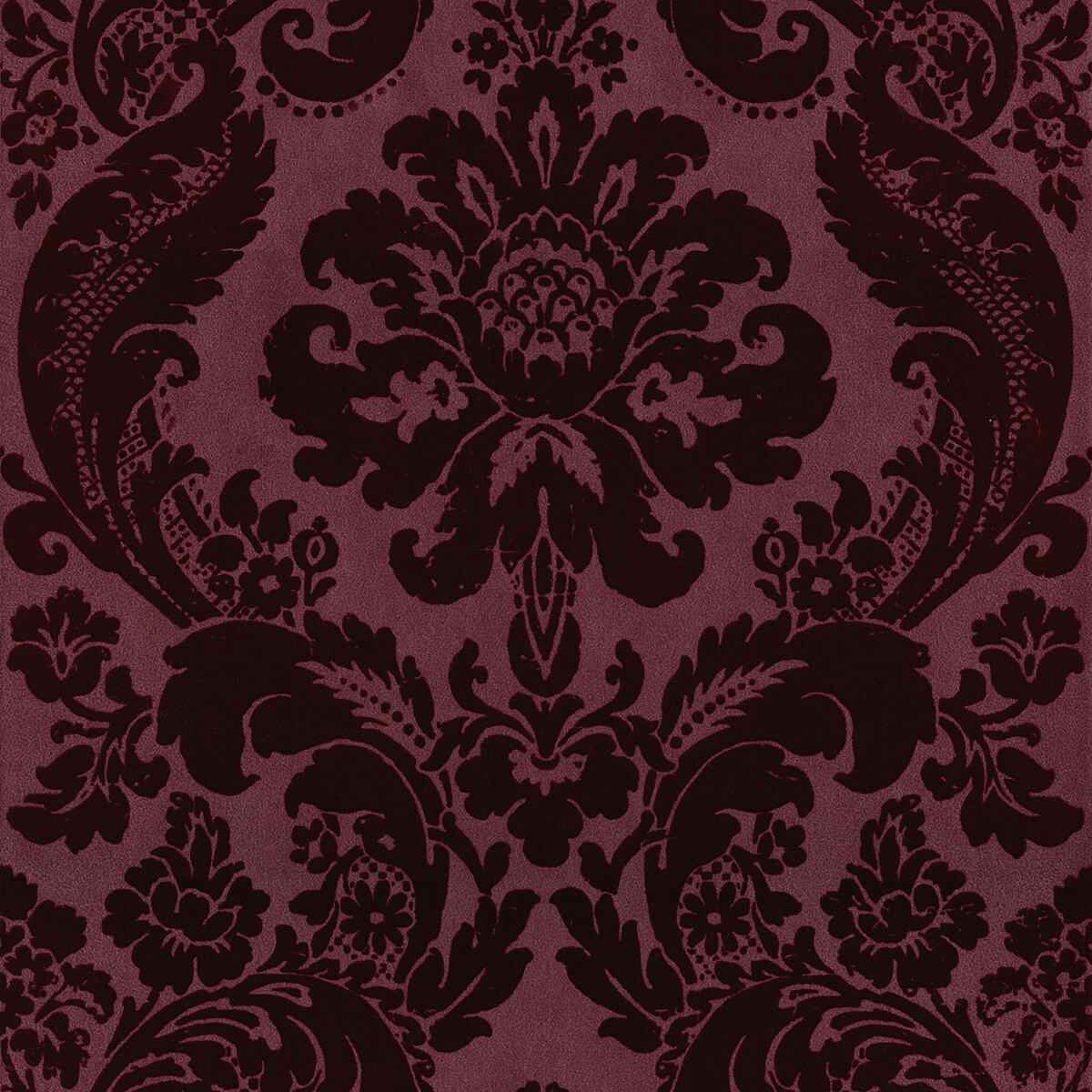 Shadow Merlot Flocked Damask Wallpaper - York Wallcoverings - 2763-87315