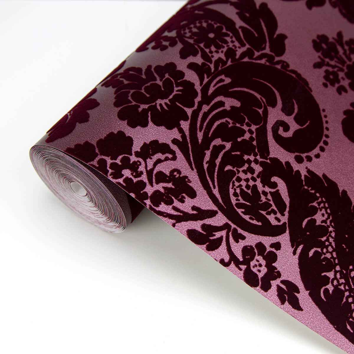 Shadow Merlot Flocked Damask Wallpaper - York Wallcoverings - 2763-87315 - York Wallcoverings Wallpaper