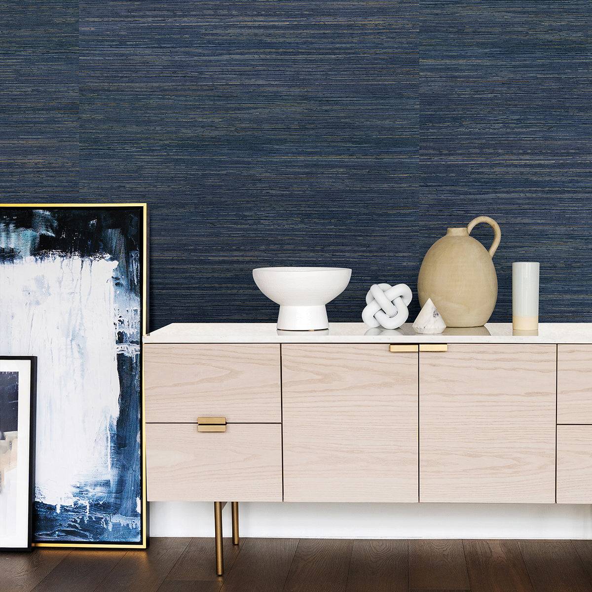 Pattini Indigo Grasscloth Wallpaper - York Wallcovering